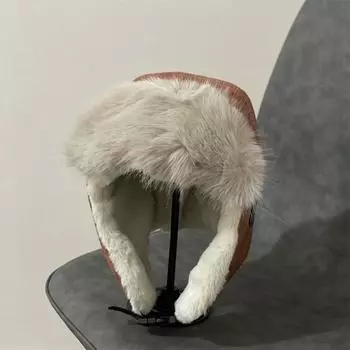 Winter warm ear protection fluffy thickened hat women s round label English fashion cold-proof cycling hat Adjustable хаки