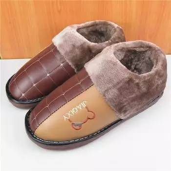 Зимние теплые очень большие тапочки из хлопка на каблуке мужские 47 plus fat 4846 очень большие кожаные нескользящие туфли из хлопка 320 is suitable for 46-48 feet. коричневый