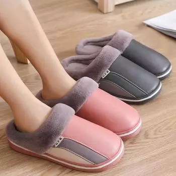 Зимняя теплая меховая обувь для пар, нескользящие тапочки на платформе, мягкие плюшевые тапочки, водонепроницаемая обувь для дома, женские и мужские тапочки 36-37