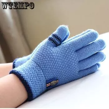 Winter Warm Gloves for Students Five Finger Separate Wool and Velvet Thickened Solid Color Full Finger Gloves чёрный