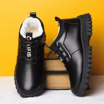 Winter warm high waist velvet leather shoes new cotton shoes non-slip snow boots dad shoes thickened business casual leather shoes 39