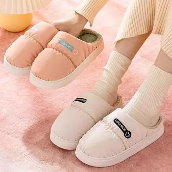 Winter Warm Home Slippers Women Waterproof Non-Slip Plush House Slides Woman Indoor Closed Toe Soft Bottom Cotton-Padded Shoes 36-37