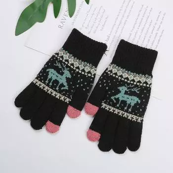 Зимние теплые мужские и женские перчатки из оленьего бархата и толстого искусственного кашемира, трикотажные, на пять пальцев, для пар One Size