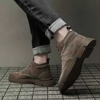 Winter Warm Plus Velvet Casual Boots Fashion Handmade Ankle Boots Popular TrendBoot British Style Men Non-slip Leather Boots 37