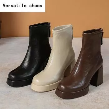 Winter Warm Plush Women Ankle Boots Fashion Platform Thick Heel Short Booties Ladies Nightclub Party Pumps Shoes 35