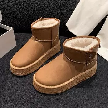 Winter Warm Plush Women s Snow Boots Thick-soled 2024 Hot Sale Mid Heel Water Proof Solid Color Casual Comfortable Boots 35 чёрный