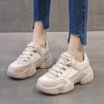 Winter Warm Plush Women Shoes Retro Lace up Casual Sport Sneakers Female Outdoor Chunky Shoe Genuine Leather Footwear 35 бежевый
