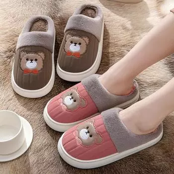 Зимние теплые тапочки из искусственной кожи, домашние тапочки с толстой плюшевой подошвой, водонепроницаемые нескользящие парные тапочки, домашние пушистые мужские и женские мягкие туфли на плоской подошве 36-37 красный