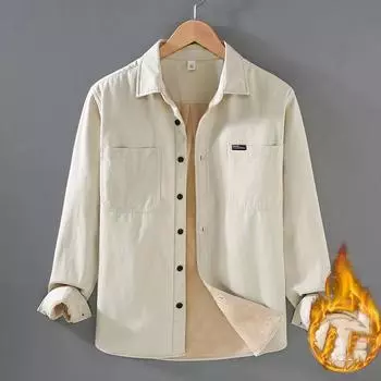 Winter Warm Shirts for Men Japanese Style Cargo Long Sleeve Shirt Man Thicken Casual Tops Double Pocket Fleece Jacket M