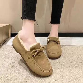 Winter Warm Shoes Fashion Low Top Flat Cotton Shoes Women Flats Casual Buckle Suede Comfort Platform Shoes 35