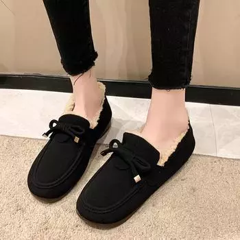 Winter Warm Shoes Fashion Low Top Flat Cotton Shoes Women Flats Casual Buckle Suede Comfort Platform Shoes 35