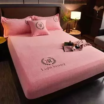 Зимняя теплая однотонная фланелевая простыня на резинке с эластичной резинкой, защитный чехол для матраса King Size Double Milk Velvet 90x200cm 1pc