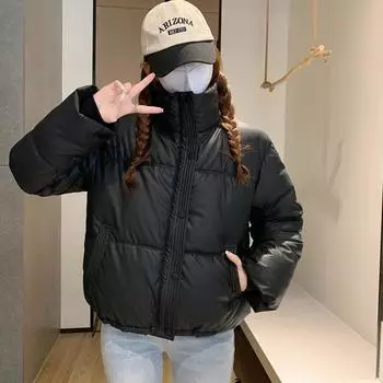 Winter Warm Thick PU Leather Coats Women Short Parkas Fashion Black Cotton Padded Lady Down Jacket Zipper Clothes XL