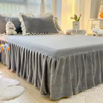 Winter Warm Velvet Bed Skirt Thicken Flannel Elastic Mattress Protector Cover Double Fitted Bed Sheet Queen King Size Bed Cover 150x200cm-1pc sheet оранжевый