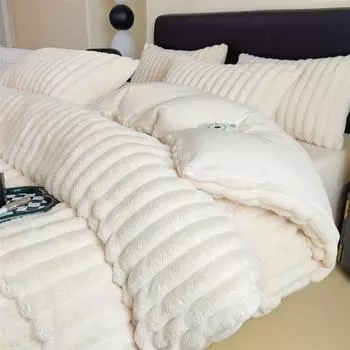 Winter Warm Velvet Bedding Set 4PC Set Thicken Plush Duvet Covers Bed Sheet Pillowcases Suit King Queen Quilt Cover Bedspread Flat Bed Sheet&200x230cm-4pc set белый