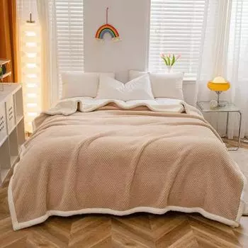 Winter Warm Velvet Blanket Kids Adults Thicken Blankets for Beds Office Nap Shawl Sofa Throw Blanket Plush Bed Cover Bedspread 100x120cm бежевый