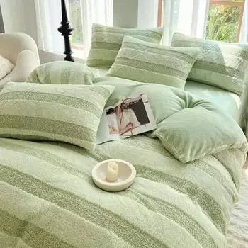 Winter Warm Velvet Duvet Cover 3pcs with Pillowcase Double Quilt Cover King Twin Queen Size Bed Thick Coral Fleece Bedding Sets 200x230-3pc set зелёный