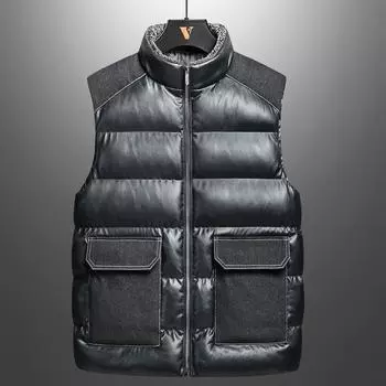 Зимний теплый жилет мужской новый бархатный утолщенный жилет со стойкой воротником и прострочкой, жилет с большим карманом для мужчин M