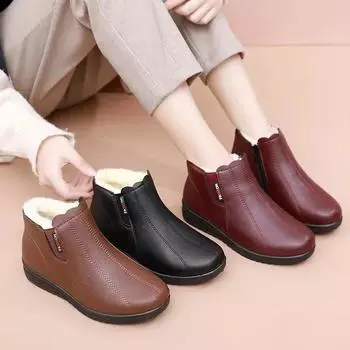 Winter Warm Women Boots Fashion Shoes for Women 2024 Female Plush Ankle Boot Trekking Waterproof Snow Ladies Shoe Botas De Mujer 35 вино красного