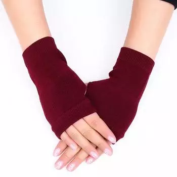 Winter Warm Women Mittens Half Finger Knit Fashion Outdoor Gloves Unique вино красного