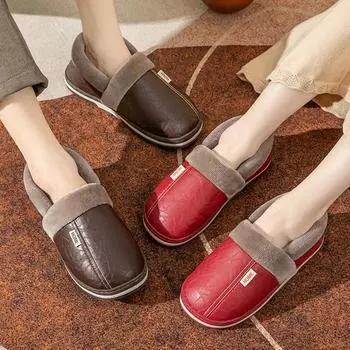 Зимние водонепроницаемые теплые хлопковые тапочки для пар, домашнего и хозяйственного использования, нескользящие шерстяные тапочки с толстой подошвой для пола в помещении 36-37 коричневый