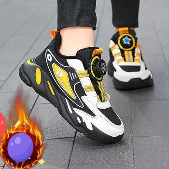 Зимние с мехом кеды для мальчиков, кеды для девочек, обувь для мальчиков, легкие школьные слипоны для детей, детская обувь унисекс EU:29 чёрный