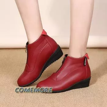 Winter Woman Snow Boots Platform Wedge Heels Winter Warm Fur Casual Shoes Zip Women s Ankle Botas Mujer Round Head Large Size 42 35