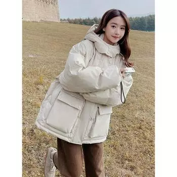 Winter Women Black Hooded Down Cotton Coat Casual Jacket Fashion Warm Short Outwear XXL белый