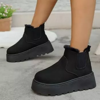 Winter Women Boots Casual New Fur Chelsea Ankle Boots Short Plush Warm Snow Boots Flats Platform Comfortable Ladies Shoes Women 36