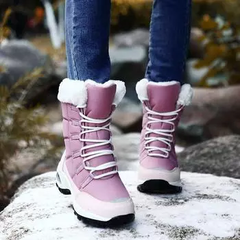 Winter Women Boots High Quality Warm Snow Boots Lace-up Comfortable Ankle Boots Outdoor Waterproof Hiking Boots Size 36-42 35