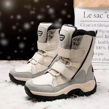Winter Women Boots Warm Plush Mid-Calf Women s Snow Boots Lace-up Outdoor Waterproof Hiking Boots Chaussures Femme Size 42 36