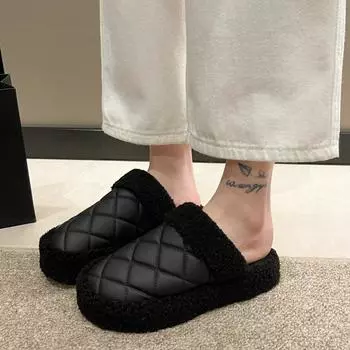 Winter Women Fluffy Slippers 2024 New House Home Slippers Women Flat and Platform Cozy Fuzzy Indoor Shoes Baotou Slides Women 35 бежевый