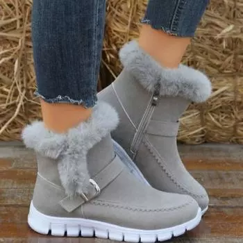 Winter Women Fur Warm Snow Boots Casual Shoes New Short Plush Suede Ankle Boots Flats Gladiator Sport Ladies 35 коричневый