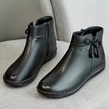 Зимние женские повседневные легкие ботильоны из натуральной кожи, женские теплые бархатные зимние ботинки для мам, водонепроницаемые нескользящие ботинки 35 чёрный