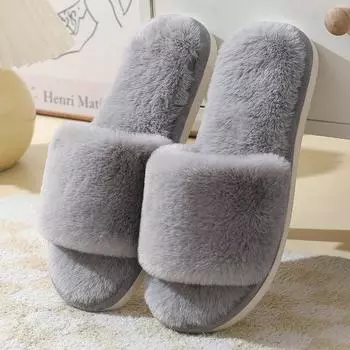 Winter Women Home Indoor Casual Slippers Female Flip Flops Fluffy Shoes Slides Ladies Soft Warm Plush Shoes Zapatos De Mujer 36-37