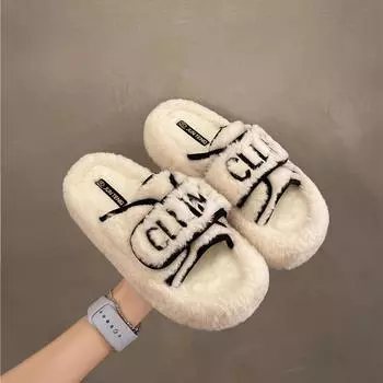 Winter Women House Slippers Faux Fur Fashion Warm Shoes Woman Slip on Flats Female Slides Black Pink cozy home furry slippers 35 хаки