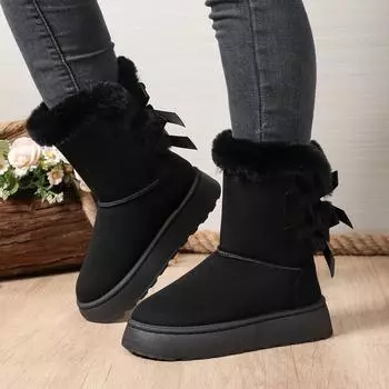 Winter Women Mid-calf Boots Thick Plush Thick Sole Non-slip Fashion Snow Boots Women Solid Color Classic Retro Shoes for Women 36