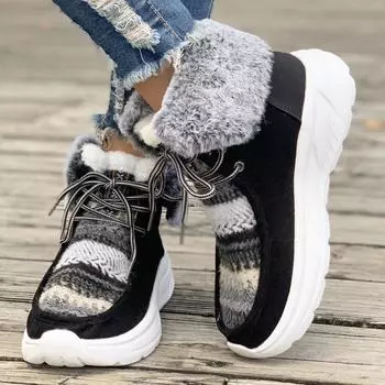 Winter Women New Thick Sole Snow Boots With Plush Warm Fashionable Cotton Shoes 36 бежевый