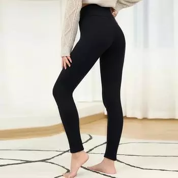 Зимние женские брюки из плотного флиса, эластичные, обтягивающие, с высокой талией, мягкие, с утягивающим эффектом, однотонные, ветрозащитные, термобелье, женские леггинсы, длинные S чёрный
