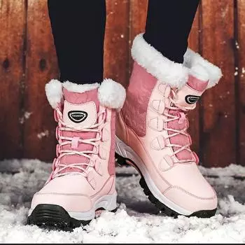 Winter Women s Ankle Boots Snow Women Warm Thick Plush Snow Boots Waterproof Female Wedge Suede Boots Non-Slip Lady high boots 36 чёрный