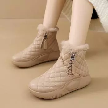 Winter women s cotton shoes casual boots women s fleece thickened non-slip leather surface warm zipper plush thick-soled women s snow boots 36 белый