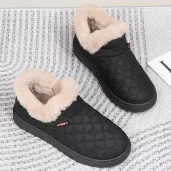 Winter women s cotton shoes snow boots leather new velvet thickened mother cotton boots non-slip waterproof warm foreign style short boots 35 чёрный