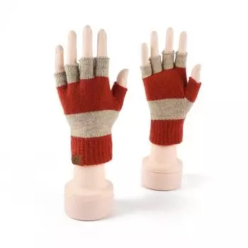 Winter Women s Fashion Knitted Warm Flip Half Finger Gloves Adult Cute Striped Office Gloves Women One Size
