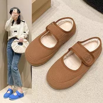 Winter Women s Flat Slippers Fashion Closed Toe Cork Clogs Women Keep Warm Platform Shoes Outdoor Casual Women s Cotton Slippers 35 бежевый