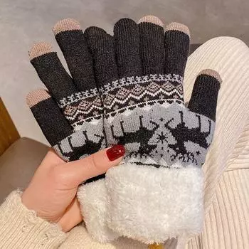 Winter Women s Ins K-style Fleece-lined Thickened Cold Protection Gloves Black One size