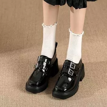 Зимние женские туфли Lok Fu. Женские туфли на мягкой платформе, с одной педалью, из матовой кожи, в британском стиле с круглым носком и приподнятым носком. 34