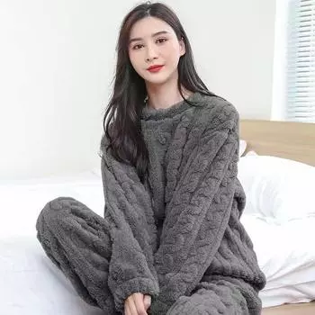 Winter Women s Pajamas Homewear Suit Warm Clothes Female Thickened Warm Men and Women with the Same Couple of Homewear 40-70kg белый