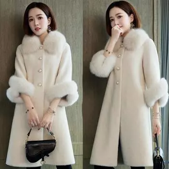Winter Women s Plus Size Warm Long Faux Fur Coat Imitation Fox Collar Female Overcoat S белый