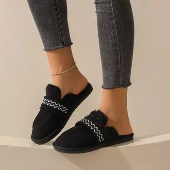 Winter Women s Slippers Set Toe Sliding Fashion Low Light Plush Luxury 2024 Flat Bottom Cotton Shoes shoes for women 36-37 чёрный