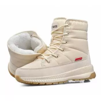 Winter WOMEN S snow boots high top plus velvet warm casual cotton shoes outdoor waterproof non-slip hiking sports short boots 36 бежевый